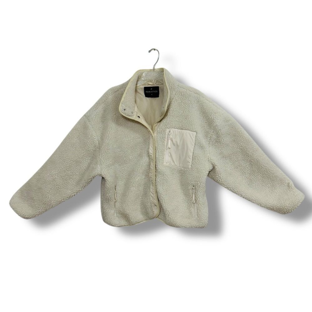 Fabletics Tahoe Teddy Jacket Women’s Size XLarge Bone White Cozy Zip-Up